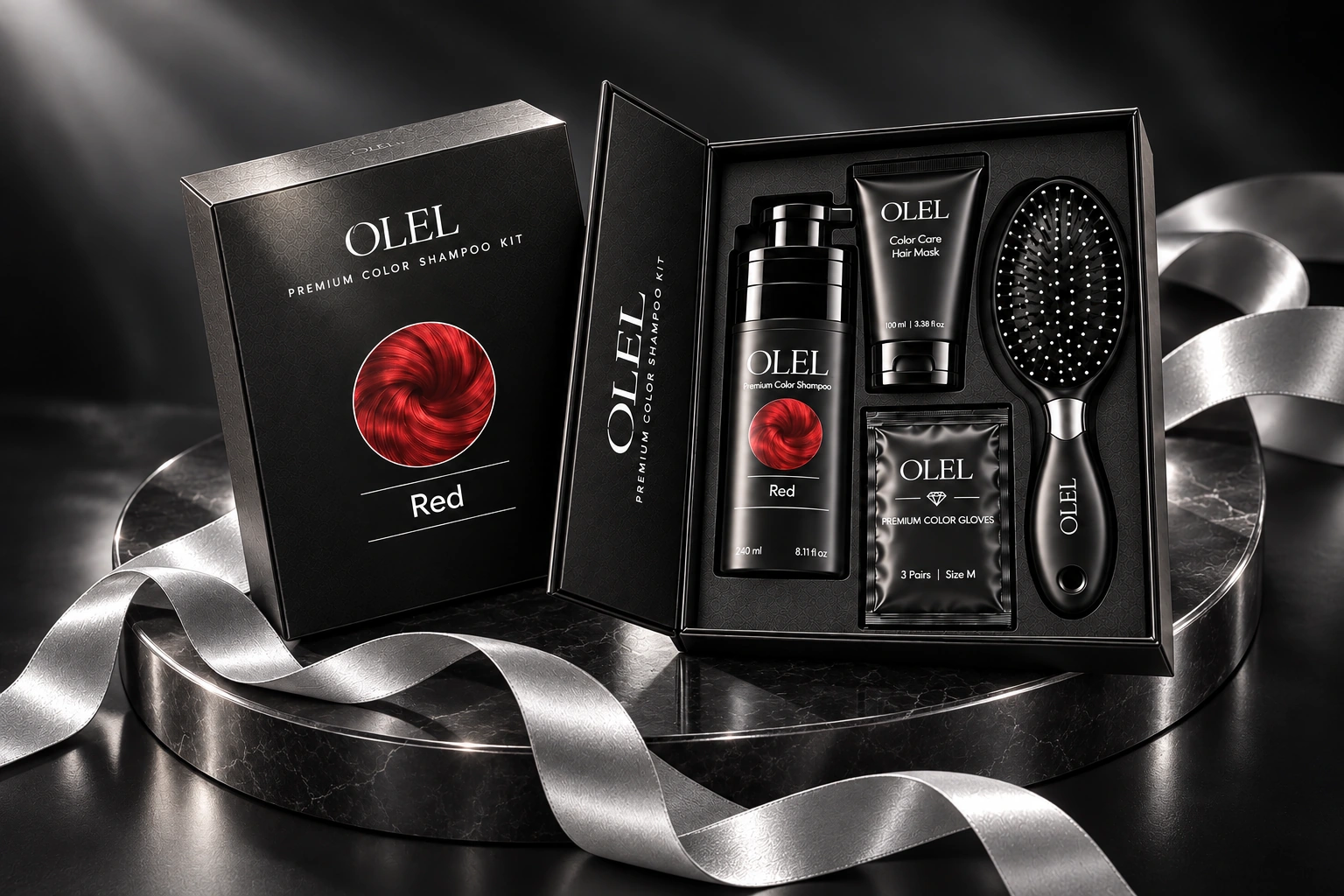 Olel Red set in a black and silver setting